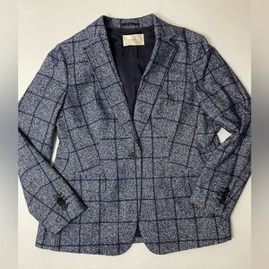 SUISTUDIO • Cameron Single Breasted Wool Blend Blazer Blue Check Size 46R US 18